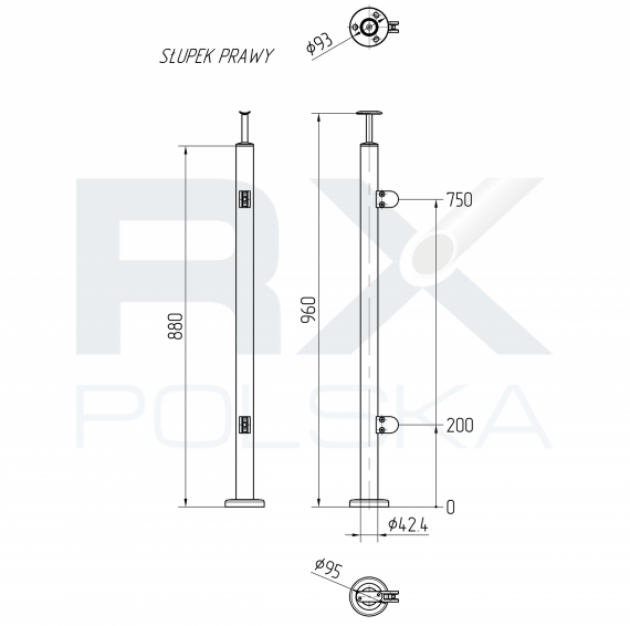 Foto Poste Ø 42,4mm 960mm DERECHO, AISI 304, SATINADO