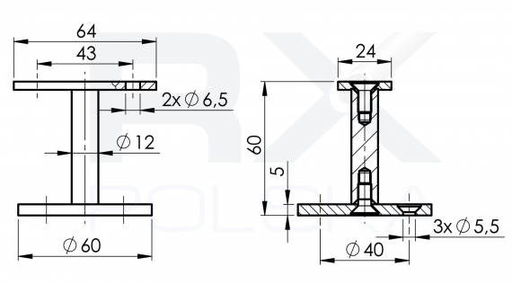 Foto Soporte de barandilla para perfil AISI 304, SATINADO