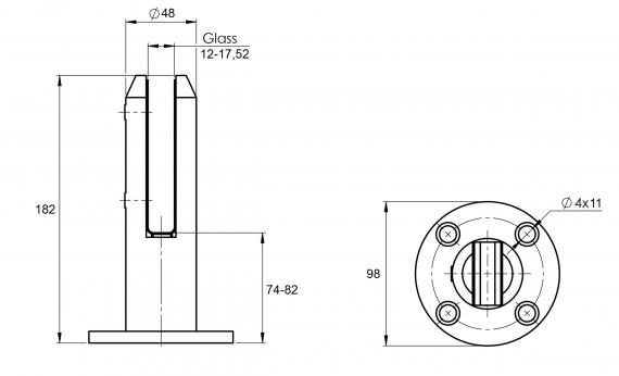 Foto Soporte de suelo SPIGOT 49/182, cristal 12-17,52 AISI 304, SATINADO