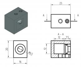 Soporte de travesaño 12x12mm para plano, AISI 304, SATINADO
