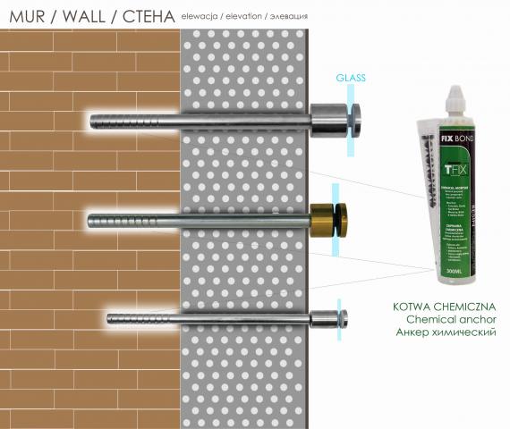 Foto Soporte de vidrio Portfenetr Ø 50 mm con varilla Ø 20x320 mm, NEGRO