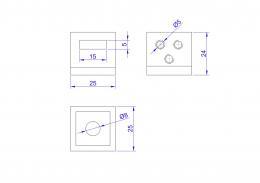 Soporte para barra cuadrada 15x5 mm, AISI 304, SATINADO