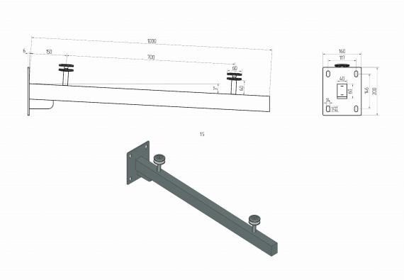 Foto Soporte para marquesina de vidrio de perfil 60x40 mm, AISI 304, SATINADO