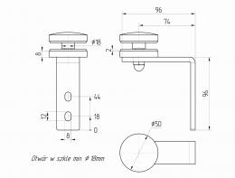 Soporte para vidrio - Ø 50 mm, con ángulo, AISI 304, SATINADO