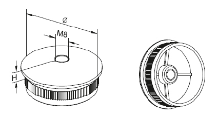 Foto Tapón final para 33,7 x 2,0 mm, rosca M8, AISI 304, SATINADO