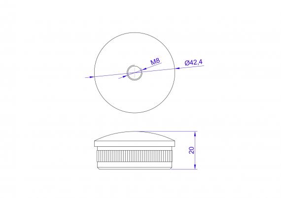 Foto Tapón final para 42,4 mm, rosca M8, AISI 304, SATINADO