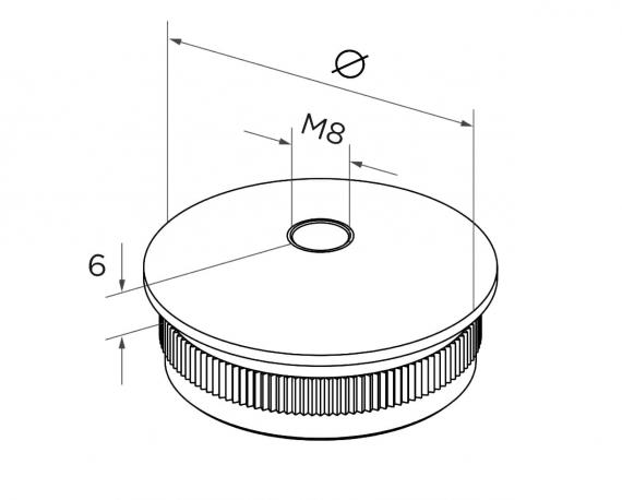 Foto Tapón terminal 48,3x2 mm, rosca M8, AISI 304, SATINADO