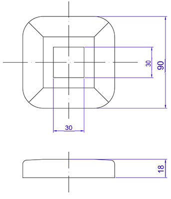 Foto Tapa para perfil 30x30/90x90 mm, AISI 304, SATINADO