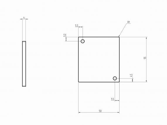Foto Tapa terminal de ESQUINA de RANURA 55x50mm, AISI 304, EN BRUTO