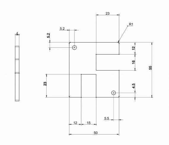 Foto Tapa terminal de ESQUINA EN Y de RANURA 55x50mm, AISI 304, EN BRUTO