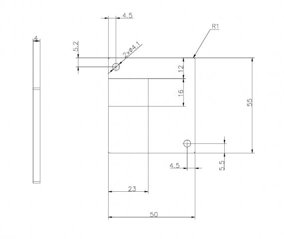 Foto Tapa terminal IZQUIERDA EN Y de RANURA 55x50mm, AISI 304, EN BRUTO