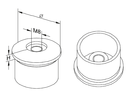 Foto Tapa terminal para 50,8x1,5 mm rosca M8, AISI 304, SATINADO