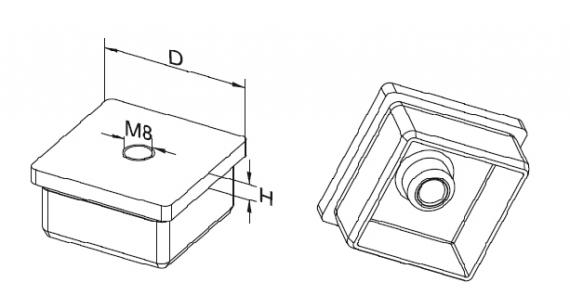 Foto Tapa terminal para perfil 40x40x2 mm con rosca M8, AISI 304, SATINADO