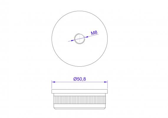 Foto Tapa terminal para tubo 50,8x1,5 mm, rosca M8, AISI 304, SATINADO