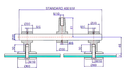 Foto Tensado de doble fijación - vidrio, AISI 304, SATINADO