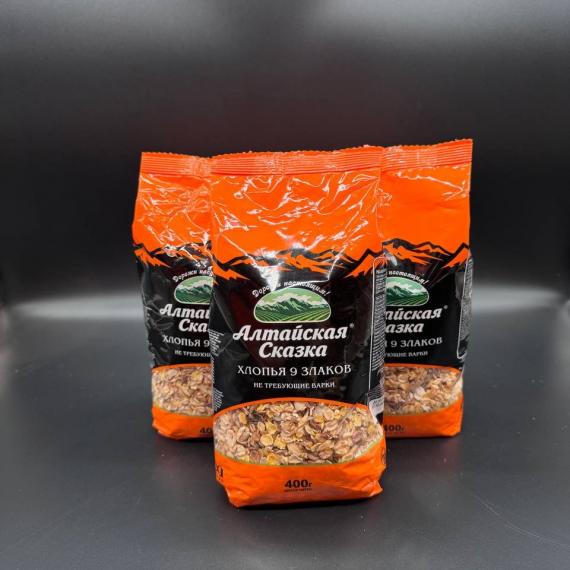 Foto Cereales de 9 granos (mezcla de copos: avena, trigo sarraceno, centeno, trigo, mijo, arroz, cebada, espelta, maíz) 400g