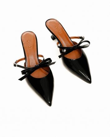 Мюлі жіночі OMG BOW HEELS ЛАК чорні