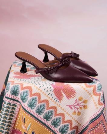 Мюлі жіночі OMG BOW HEELS ШКІРА бургунді
