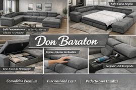 Sofá panorámico en U 165x470x220 con cama y 2 arcónes con mas Carga USB TITAN XXL  – Don Baraton