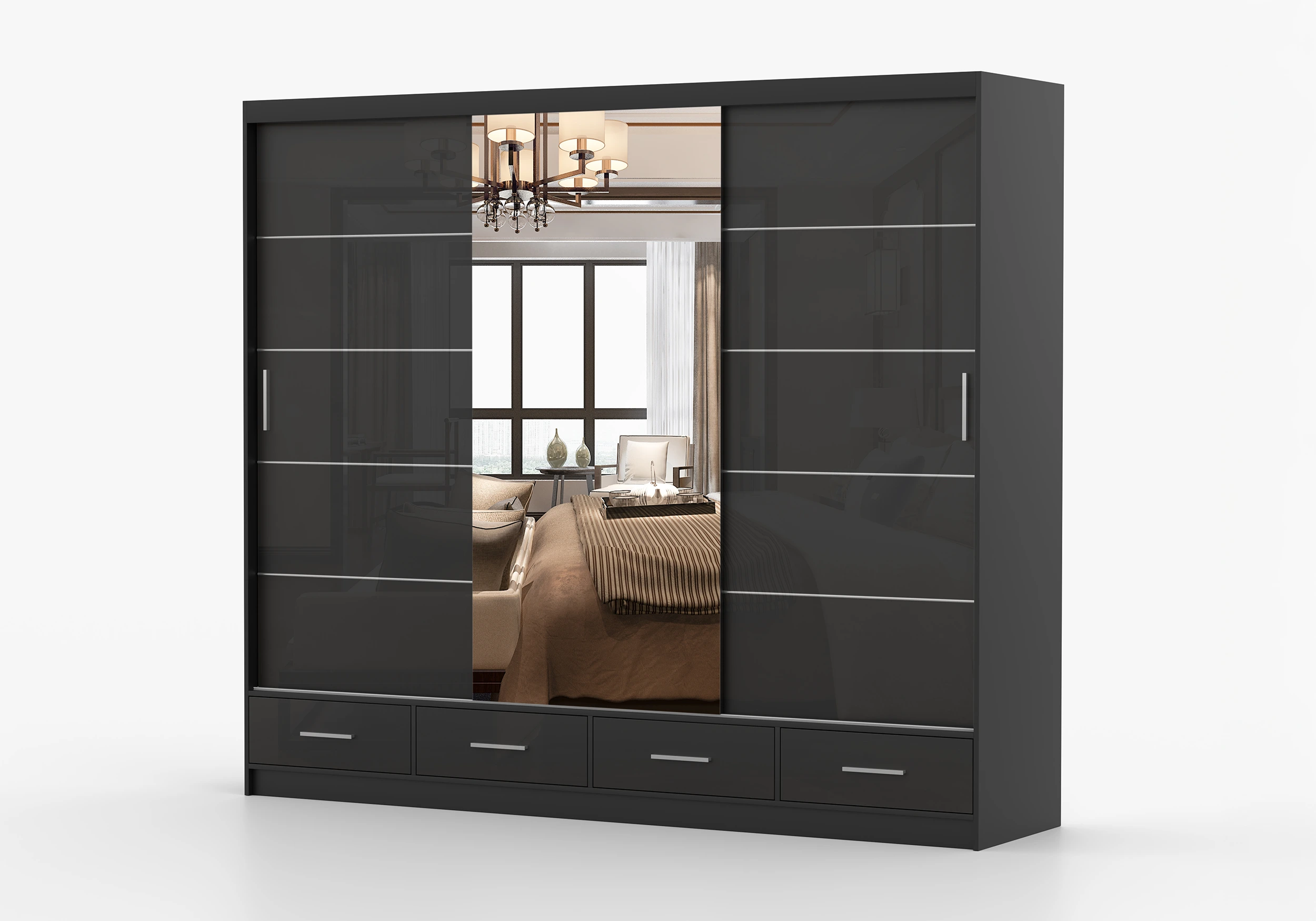 Armario 150/200/250 cm - FLORENCE, Negro Brillo