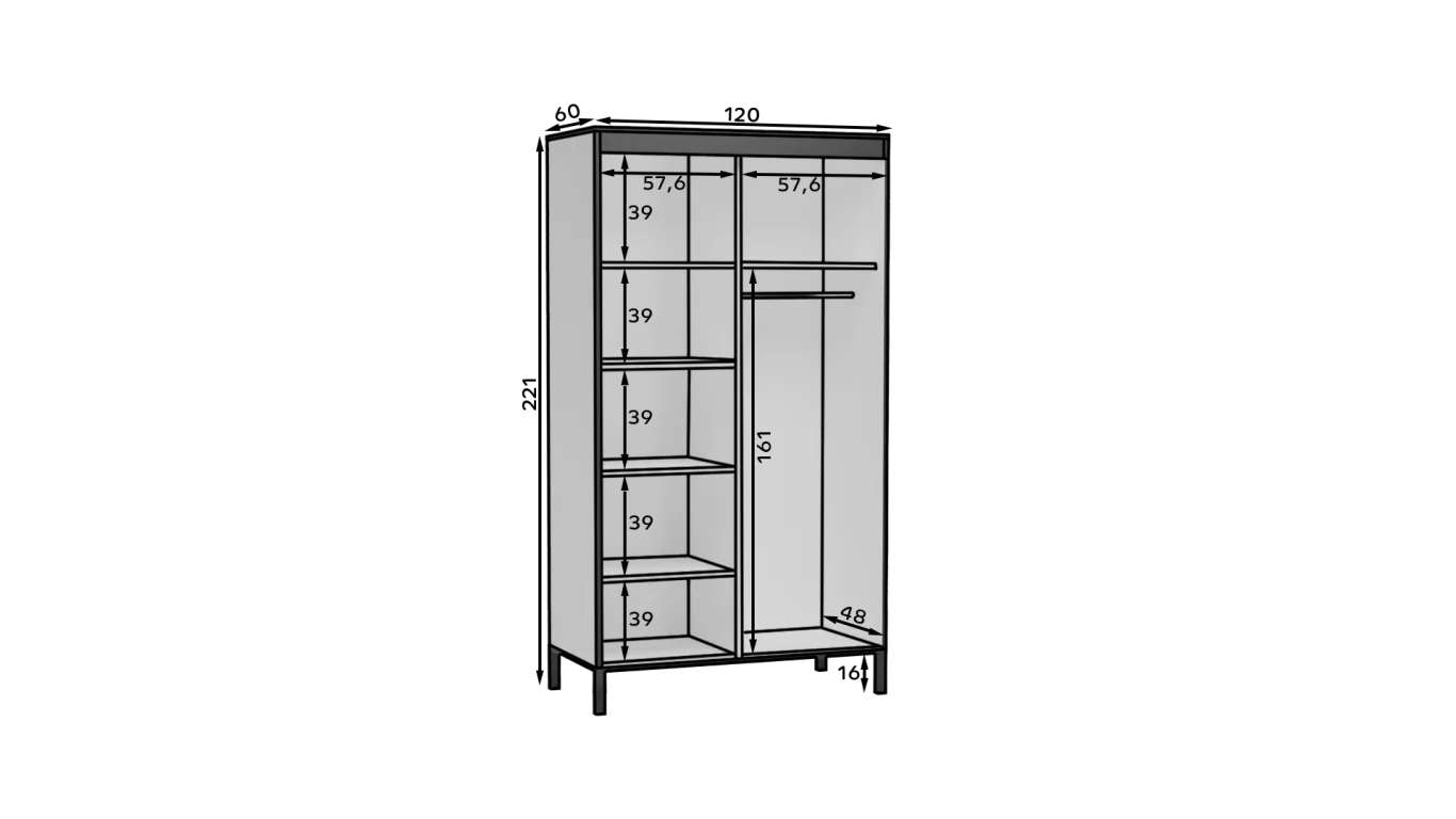 Armario con puertas correderas - 120 cm Roble Artisan / Negro BELL-M