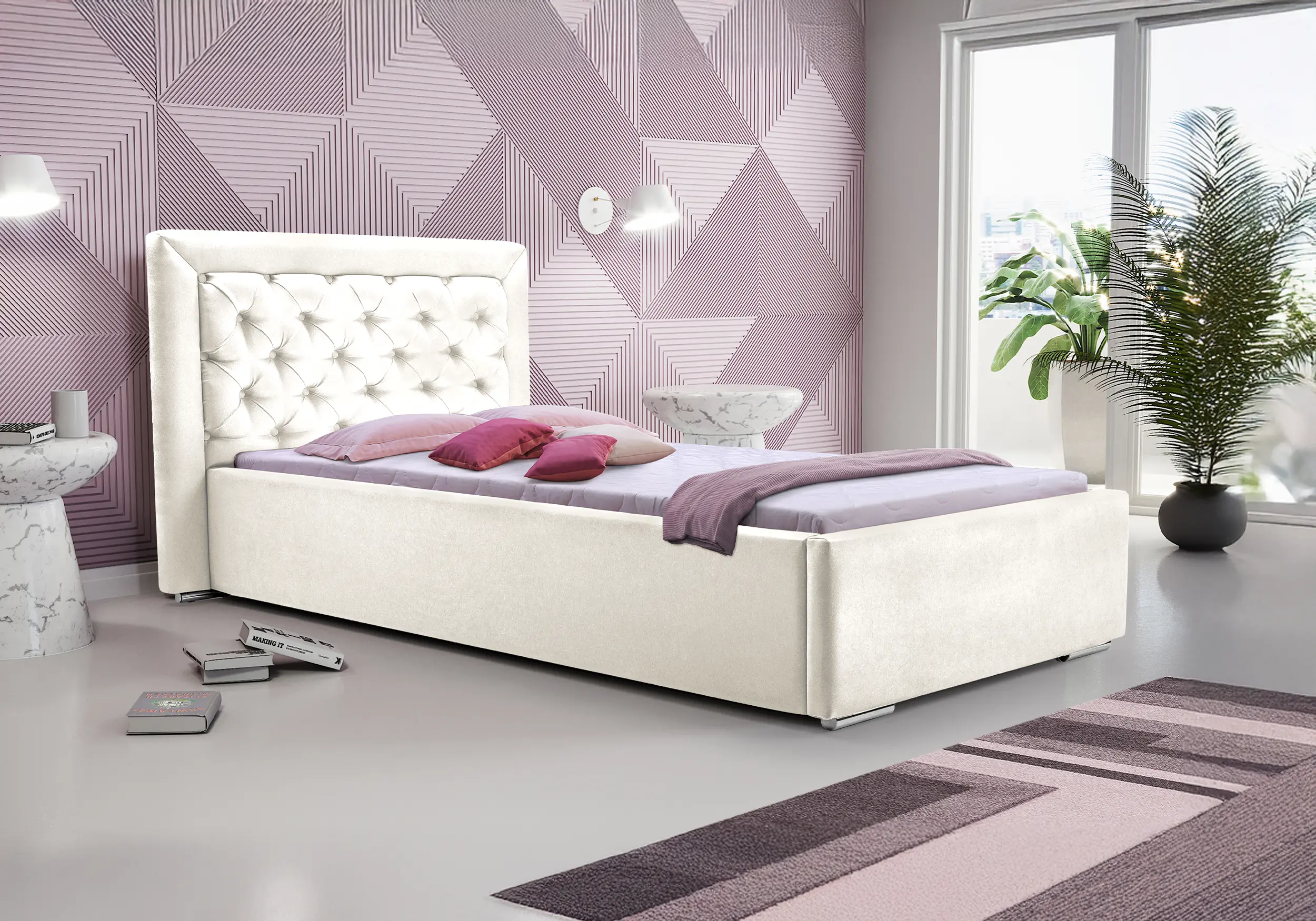 Cama+cabecero - MADERA, Beige, 90 x 200cm