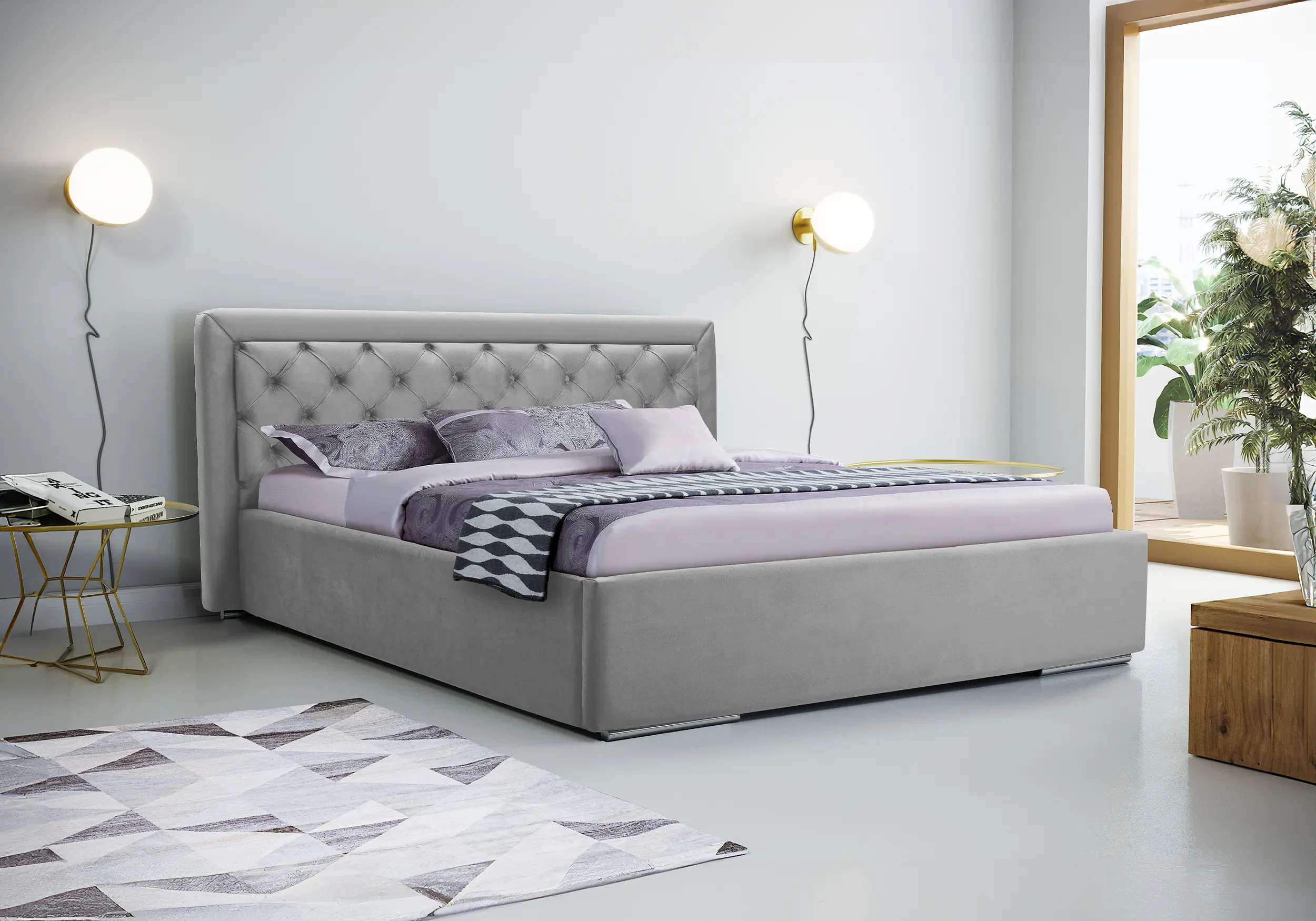 Cama, cabecero, estructura de metal, elevación a gas, compartimento almacenamiento - MADERA Gris, 160 x 200cm