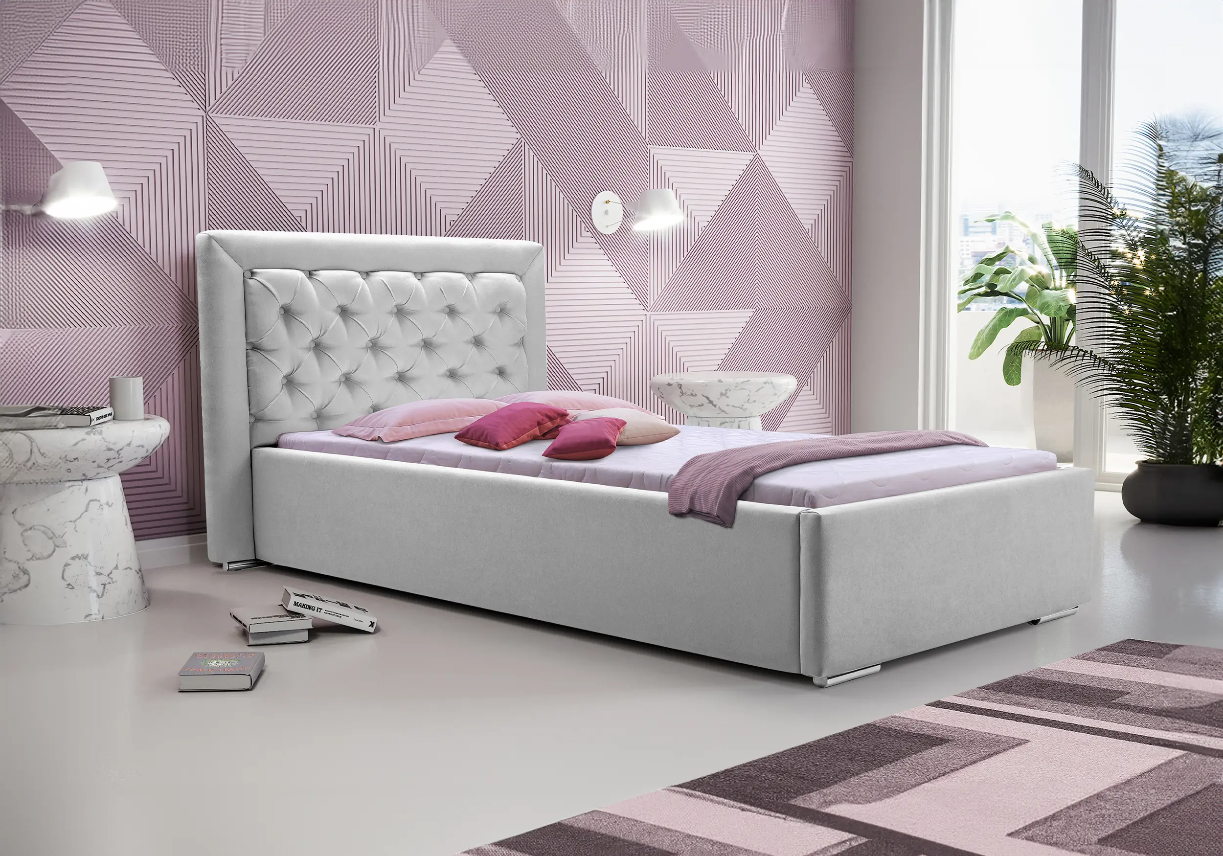 Cama+cabecero - MADERA, Gris, 90 x 200cm