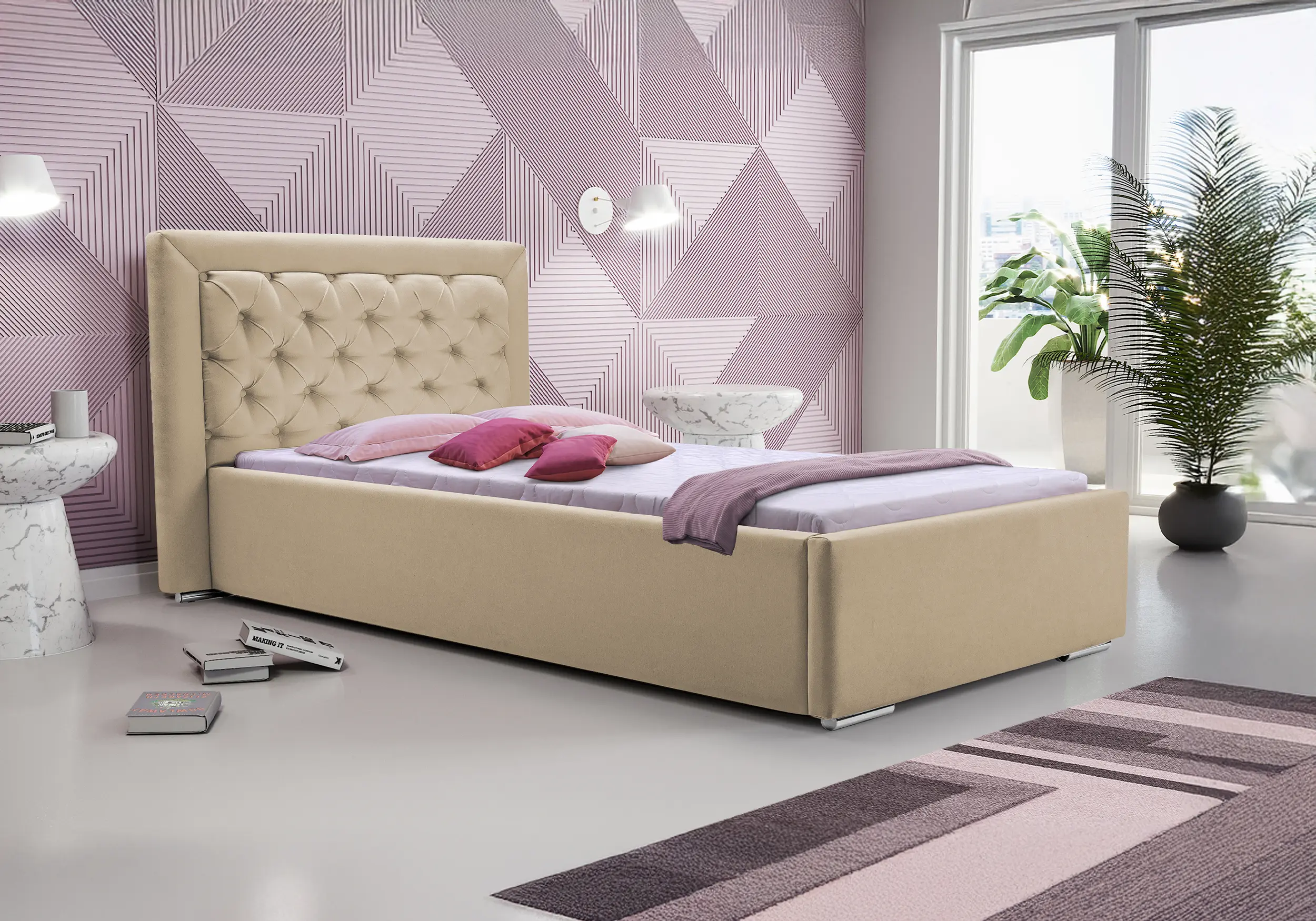 Cama+cabecero - MADERA, Marrón, 90 x 200cm