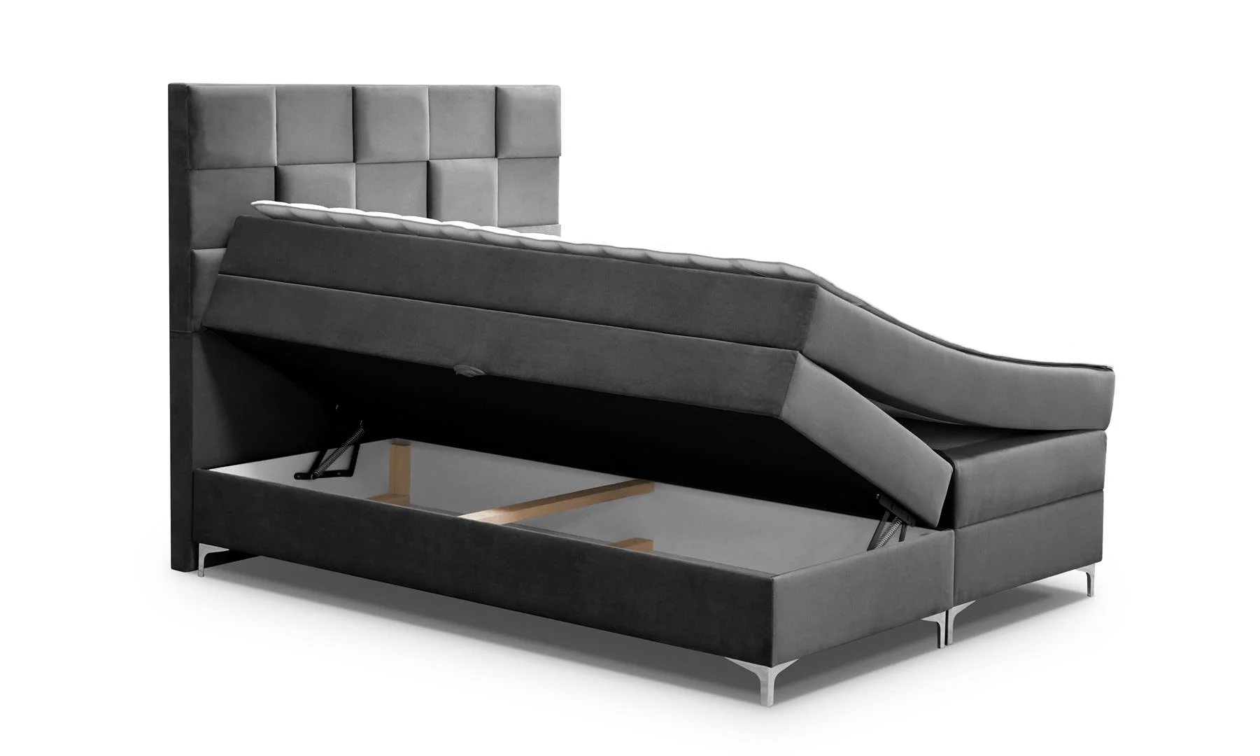 CAMA CONTINENTAL BOXSPRING I TAPIZADA I CON ARCONES I COLCHÓN DOBLE I CABECERO I TOPPER I MALIBU 3D AZUL