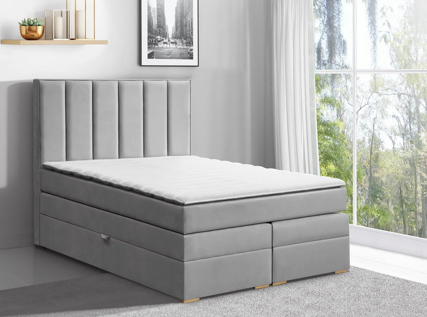 Cama con colchón doble: inferior bonell, POCKET top + topper visco gratis - Malaga, Gris claro