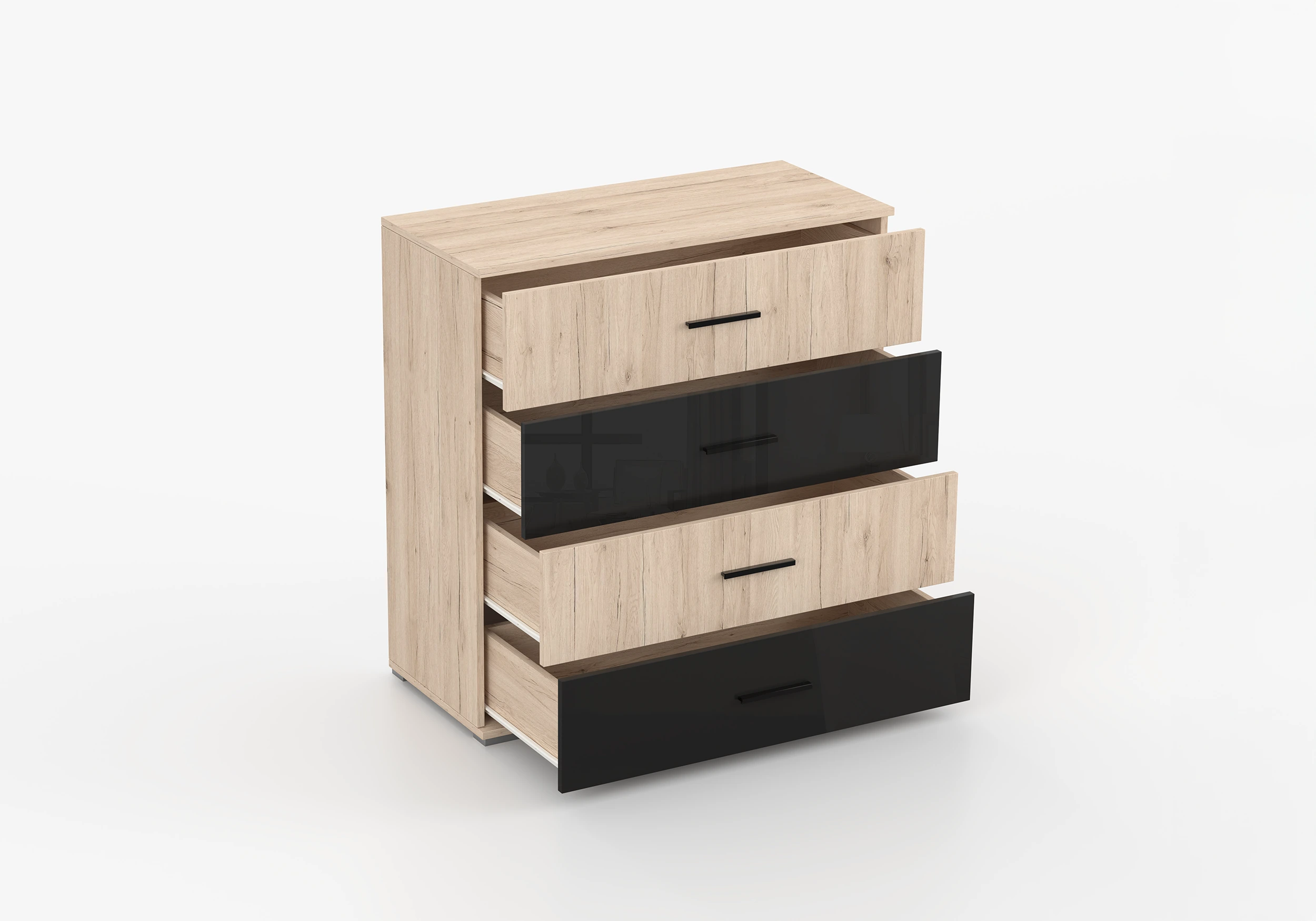 Comoda 4 cajones - BARI, Negro + roble