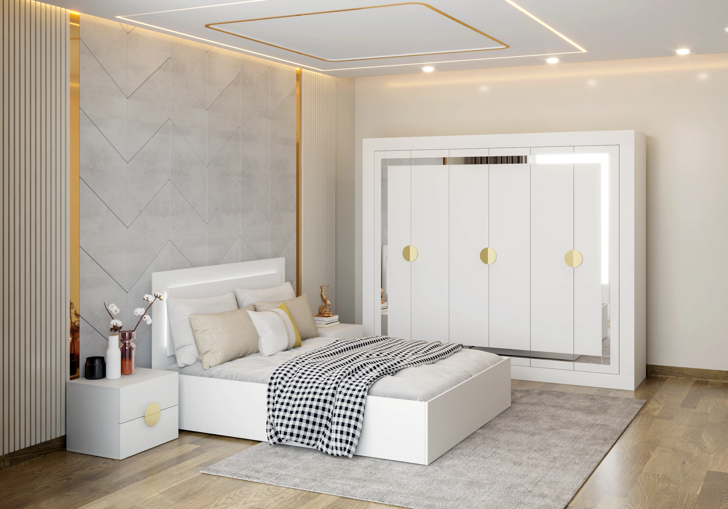 Conjuntos de dormitorio - PEARL, blanco + oro.