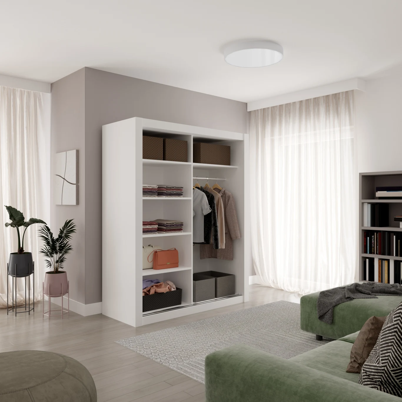 Armario con puertas correderas - 160 cm Blanco/Negro MOX