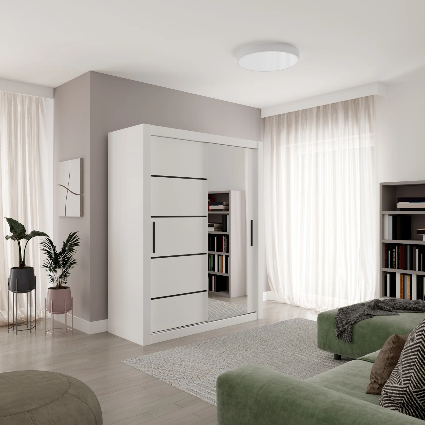 Armario con puertas correderas - 160 cm Blanco/Negro MOX