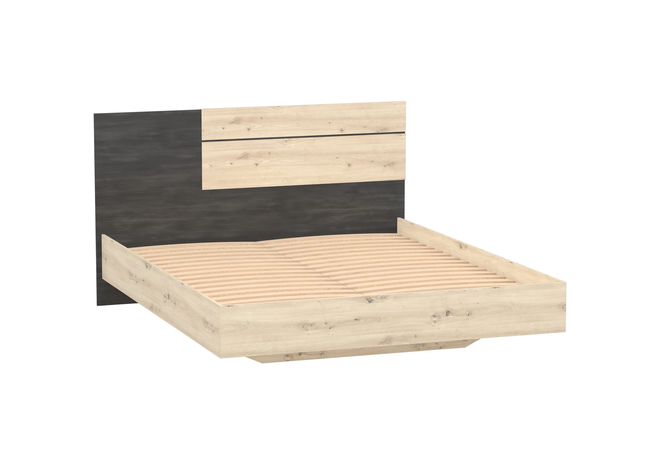 Cama 160×200 - BAFRA, roble artesanal + pino negro noruego