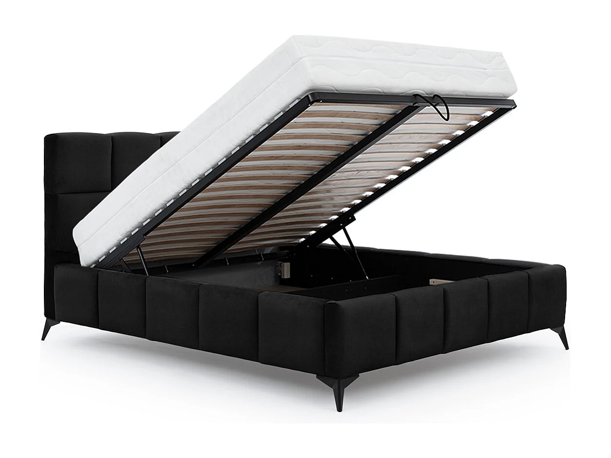 Cama con somier metálico, sistema elevador de gas y arcón almacenamiento MIST NEGRO