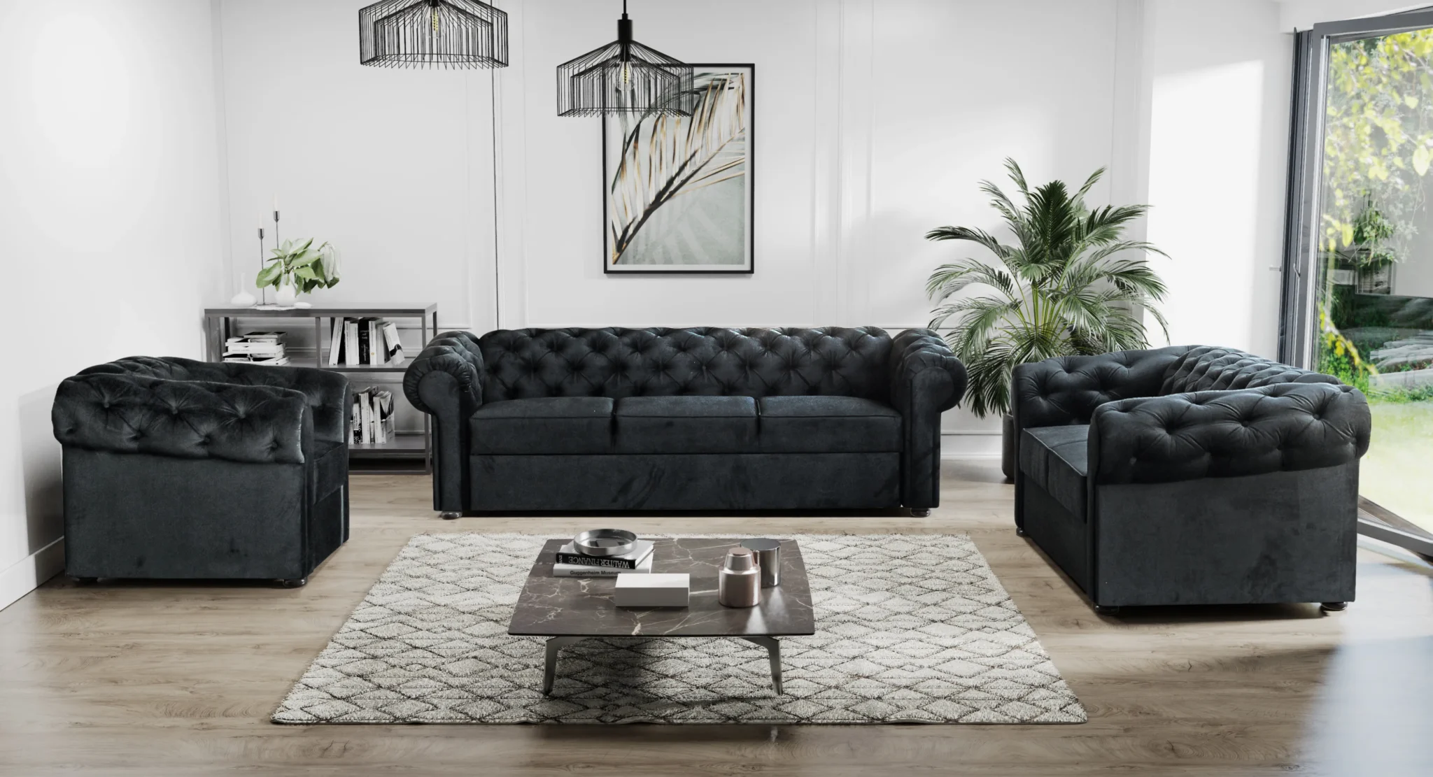 SOFÁS DE 3 PLAZAS 2 O SILLON CHESTERFIELD VALENTINO NEGRO