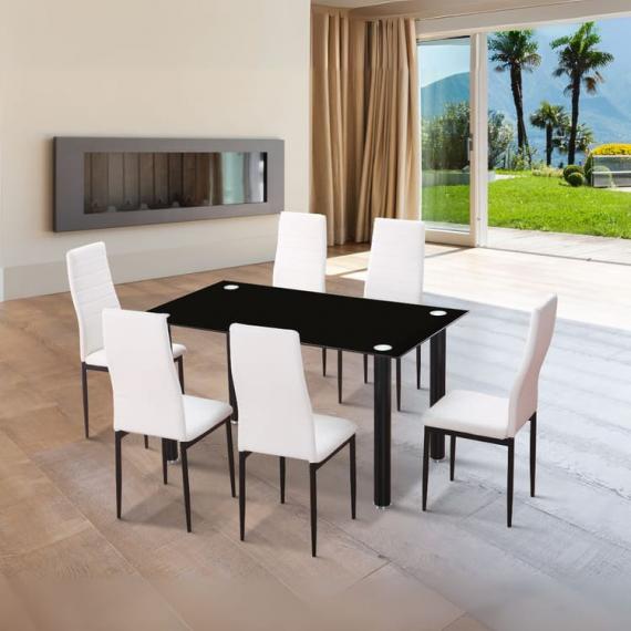 Photo 6 metal chairs upholstered in faux leather – Emi, white