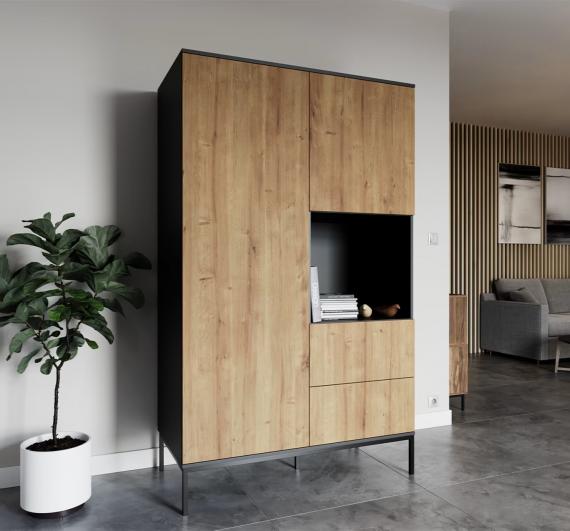 Foto ARMARIO 120 CM LANZZI NEGRO MATE/ROBLE ARTESANAL
