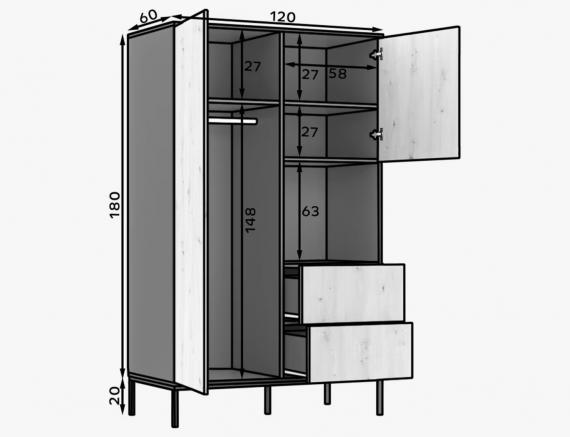 Photo Wardrobe - Lanzzi, 120 cm, Matte Black/Matte Black