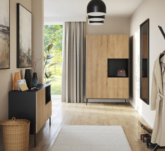Foto ARMARIO 120 CM LANZZI NEGRO MATE/ROBLE ARTESANAL