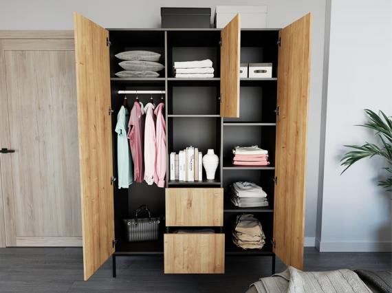 Foto ARMARIO 135 CM LANZZI NEGRO MATE/ROBLE ARTESANAL