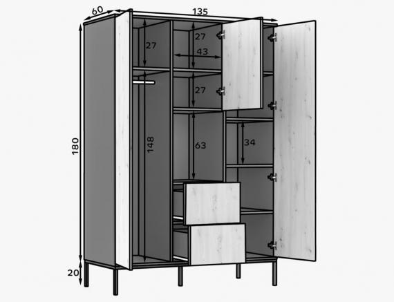 Foto ARMARIO 135 CM LANZZI NEGRO MATE/ROBLE ARTESANAL