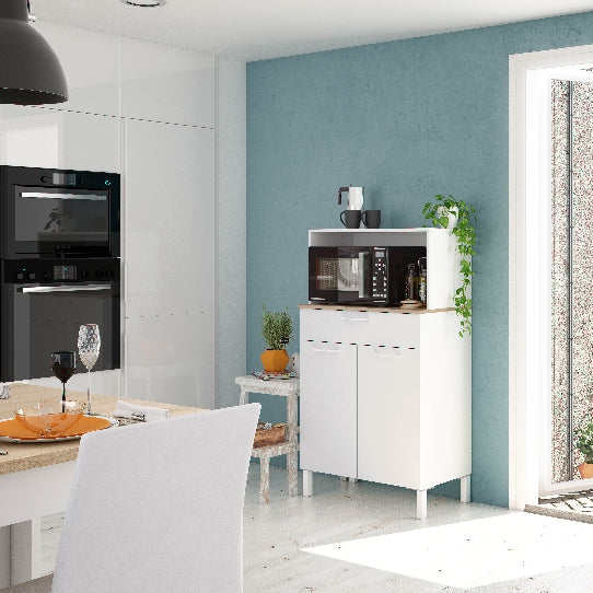 Foto Auxiliar de cocina 2 puertas con cajón REF: 0F9920A – Fast, blanco artik - roble canadian
