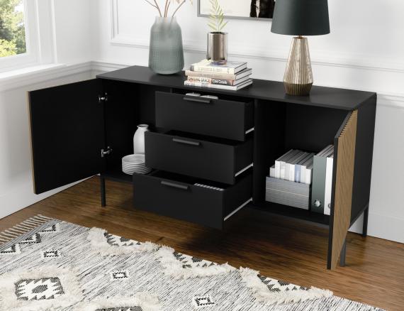 Foto CÓMODA 150 CM MEORATI NEGRO MATE/ROBLE