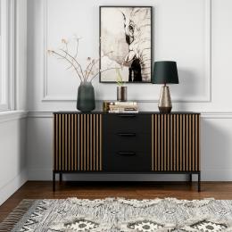 CÓMODA 150 CM MEORATI NEGRO MATE/ROBLE