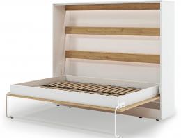 Cama abatible 140 x 200 cm - Apertura horizontal manual - Con LEDs - blanco y natural + Colchón - DEVESTO