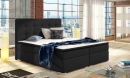 Cama Boxspring tapizada, con colchón, cabecero y topper – Inez, Negro/Tela
