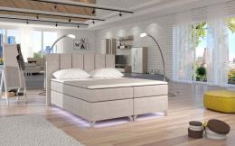 CAMA CONTINENTAL BOXSPRING CON LUCES LED I TAPIZADA ARCONES COLCHÓN CABECERO TOPPER BASILIO BEIGE